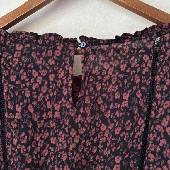 Anthropologie Nichola Peplum Blouse Medium Peasant Black Brown Floral - Picture 8 of 12